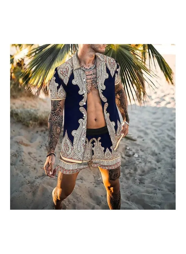 Men's Shirt Casual Loose Shorts Beach Suit