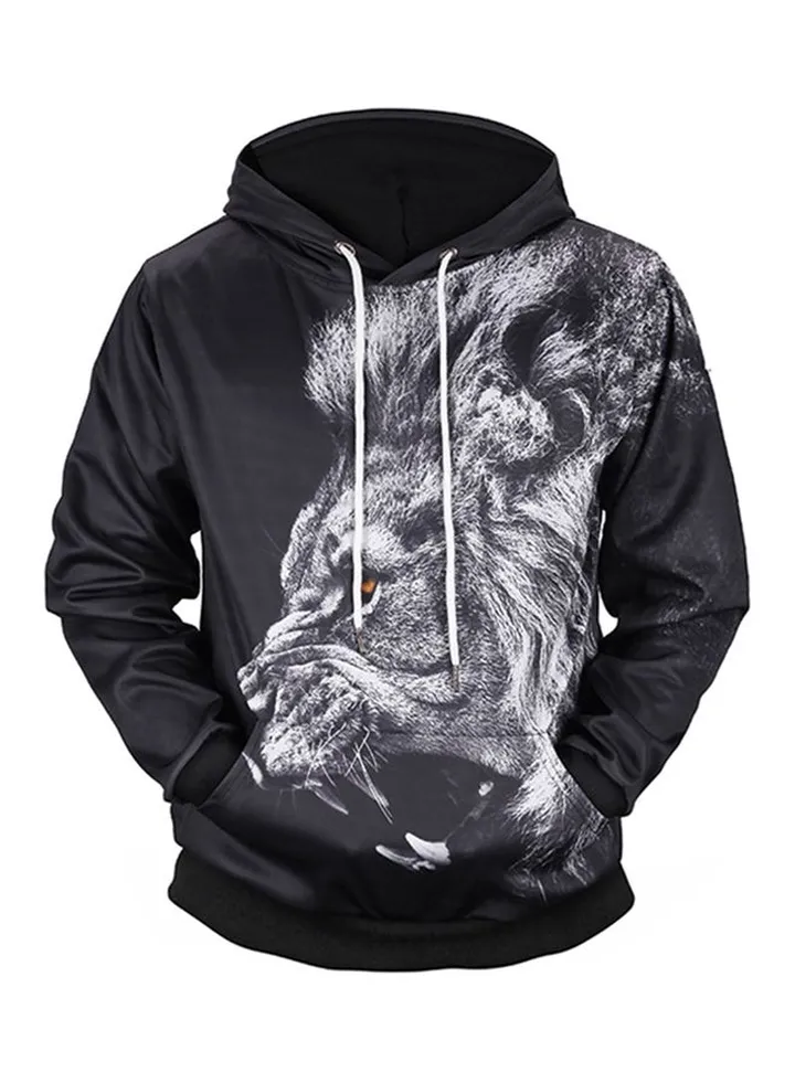 3D Printed Long Sleeves Hoodie Black/White