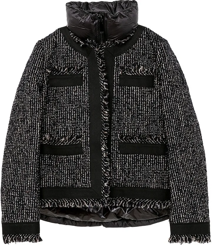 Mixed-Media Tweed Puffer Jacket