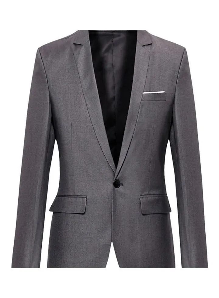 Fashion Men Solid Colour Long Sleeve Lapel Slim Fit Blazer Suit Coat Outwear Gray