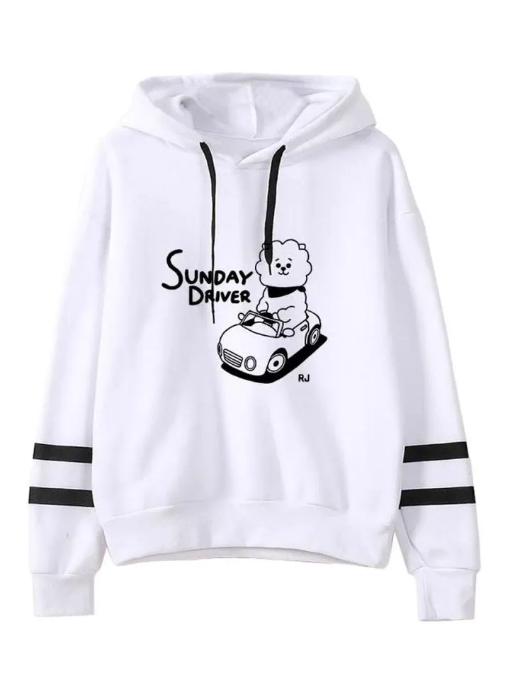 Printed Long Sleeve Hoodie White/Black