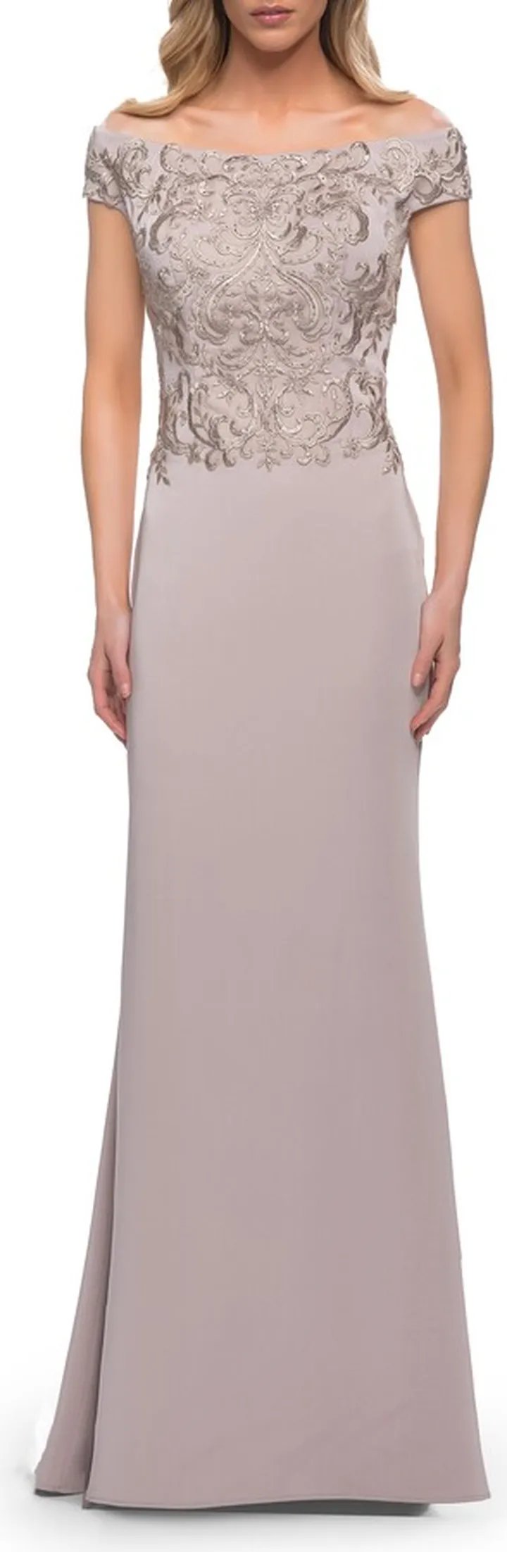 Lace Off the Shoulder Top Chic Satin Gown