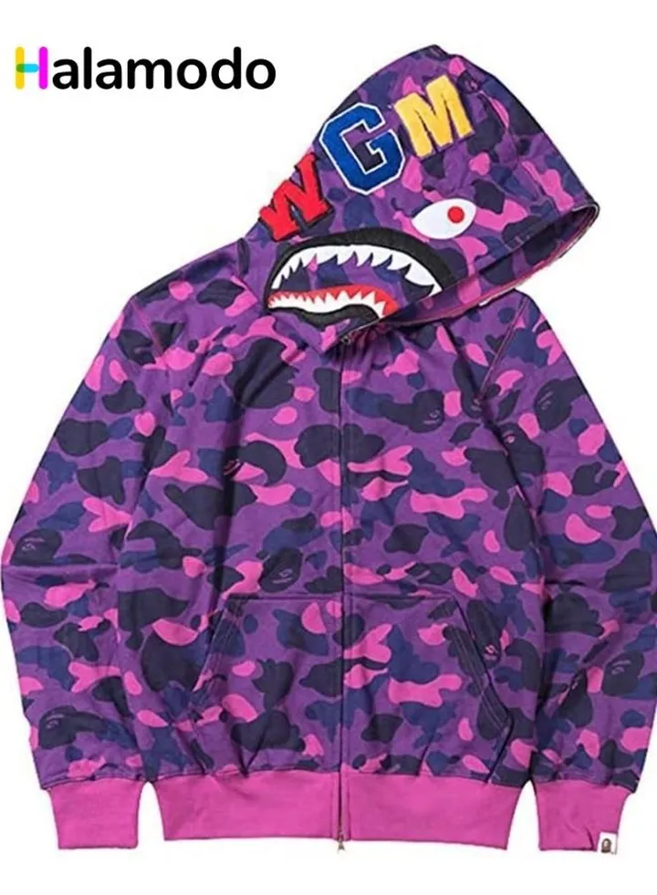 3D Digital Printing New Shark Head Fashion Sports Zipper Hoodie