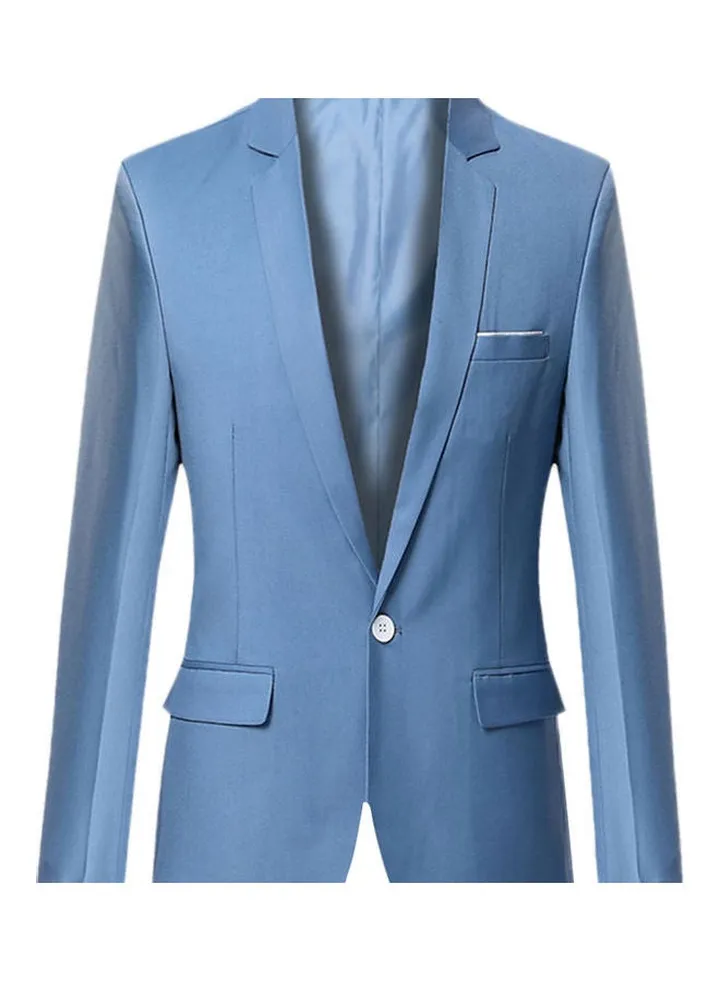 Fashion Men Solid Colour Long Sleeve Lapel Slim Fit Blazer Suit Coat Outwear Light Blue