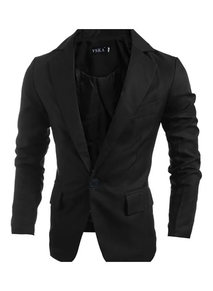 Single Button Lapel Casual Wedding Groom Coat Black