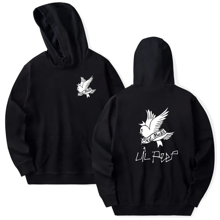Street Trend Lil Peep Print Loose Fleece Hoodie Black
