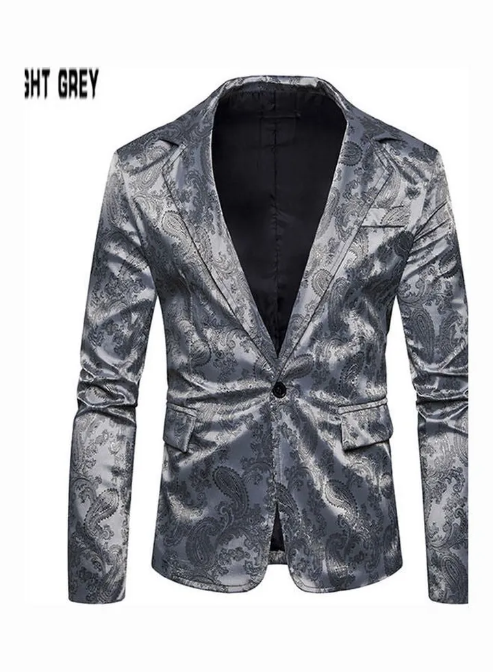 Deep V-Neck Single Button Coat Light Grey