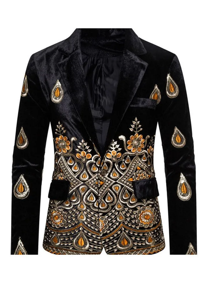 One Button Embroidery Suit Multicolour