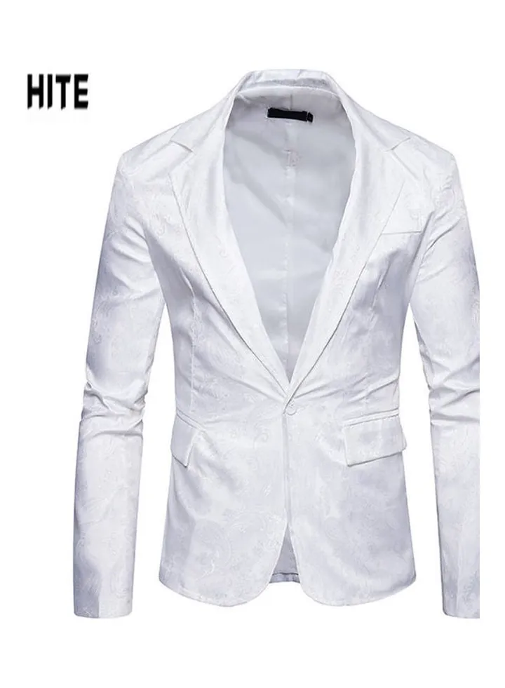 Deep V-Neck Single Button Coat White