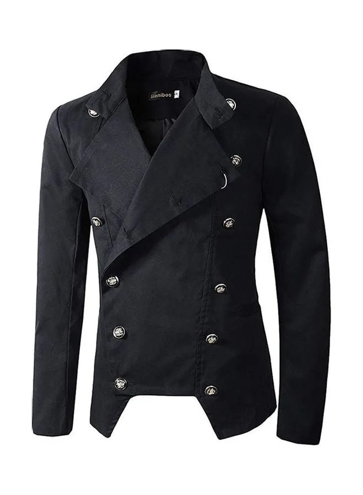 Mens Casual Double Breasted High Neck Slim Fit Blazer Black