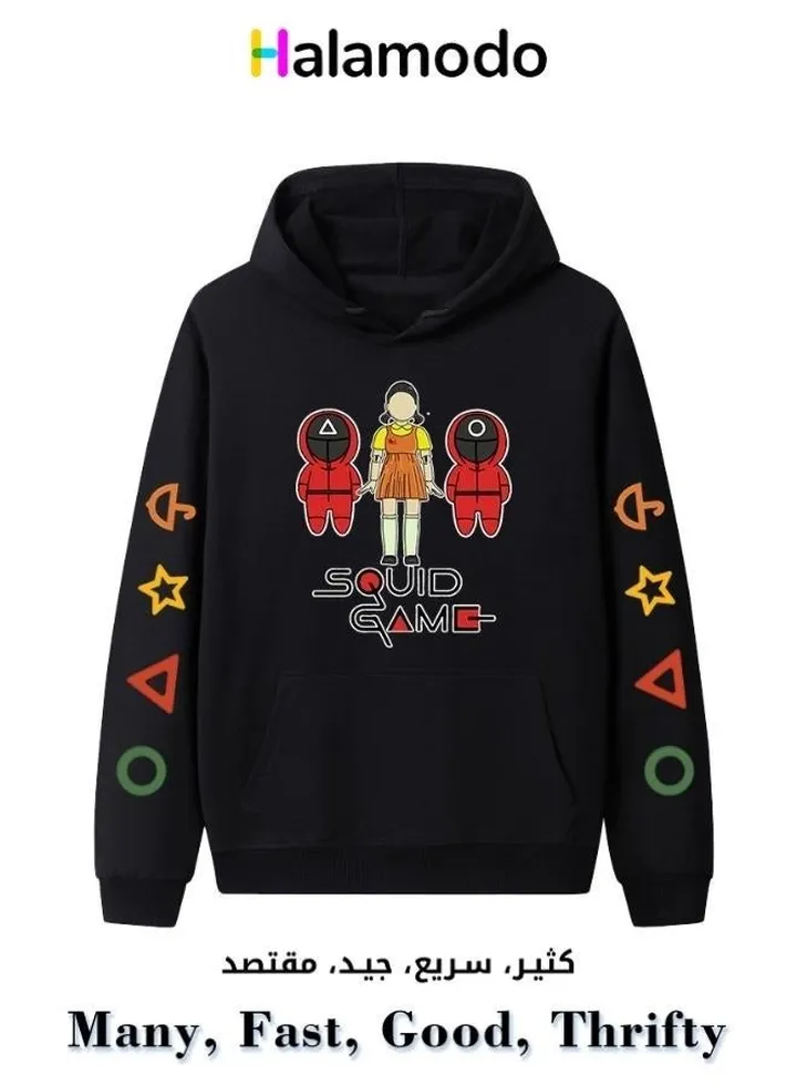 Squid Game Printed Casual Hoodie And Sweatshirt Long Sleeve Black Unisex