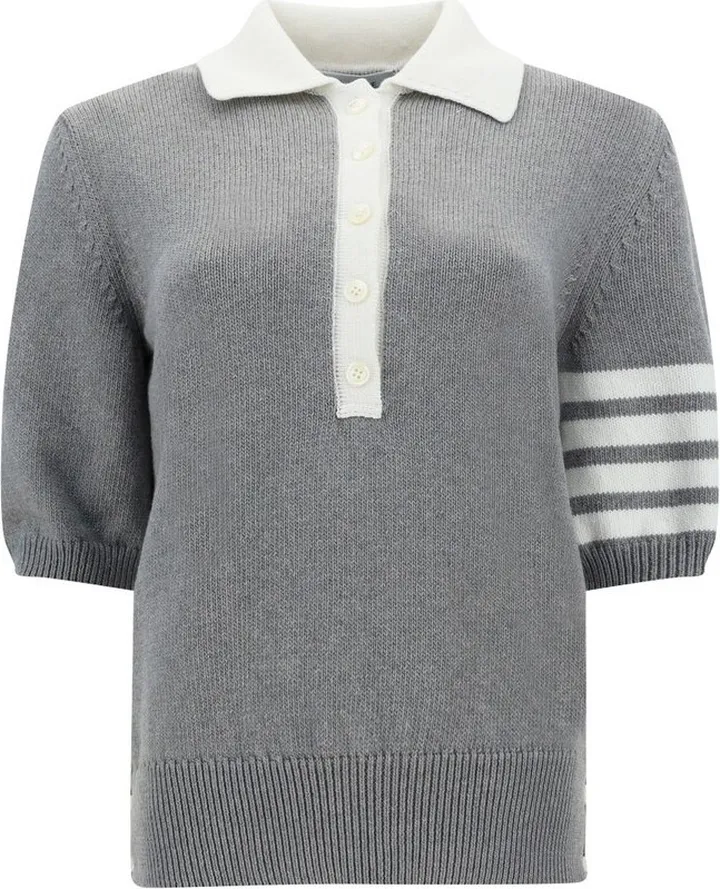 Thom Browne Flower Intarsia Knitted Striped Polo Shirt