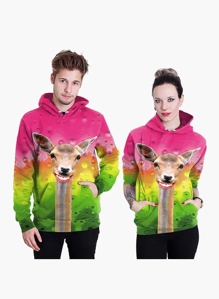 3D Printing Long Sleeve Hoodie Pink/Green
