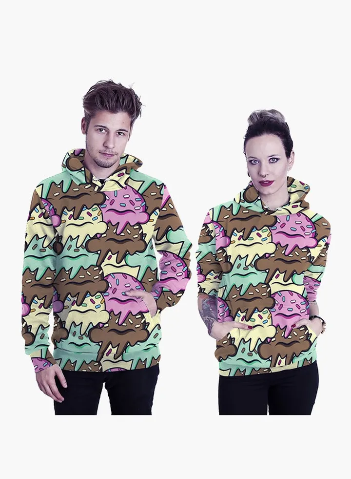 3D Printing Long Sleeve Hoodie Brown/Yellow/Pink