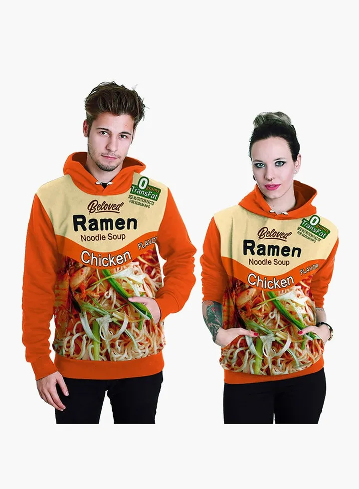 3D Printing Long Sleeve Hoodie Orange/Beige