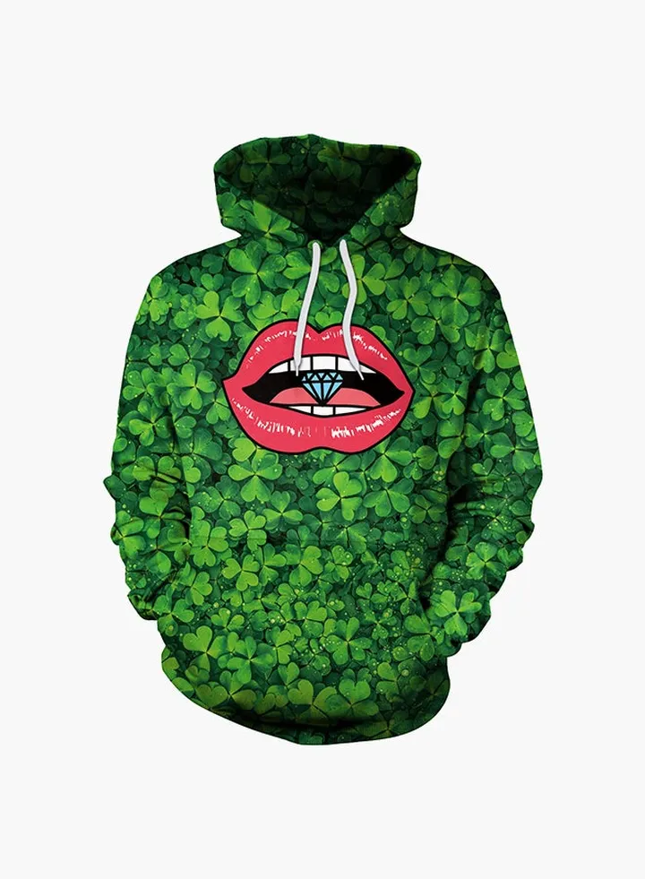 3D Printing Long Sleeve Hoodie Green/Pink