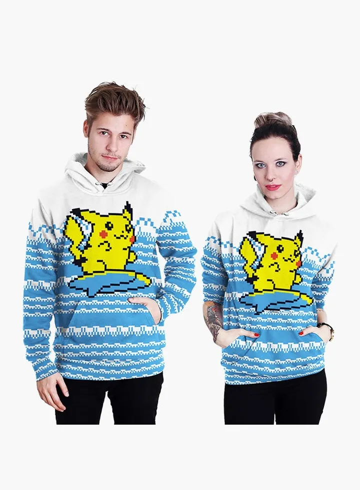 3D Printing Long Sleeve Hoodie Blue/White/Yellow