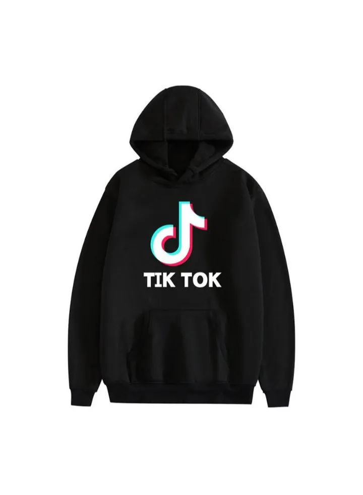 Tik Tok Print Hoodie Black