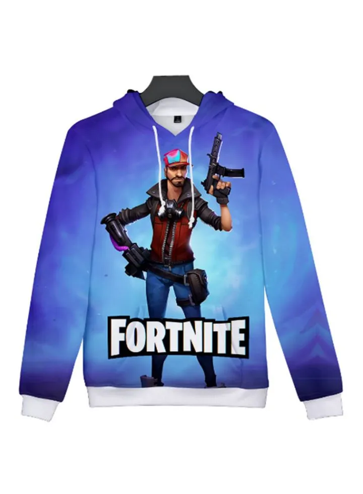 Fortnite Game Printed Hoodie Blue/Purple/Black