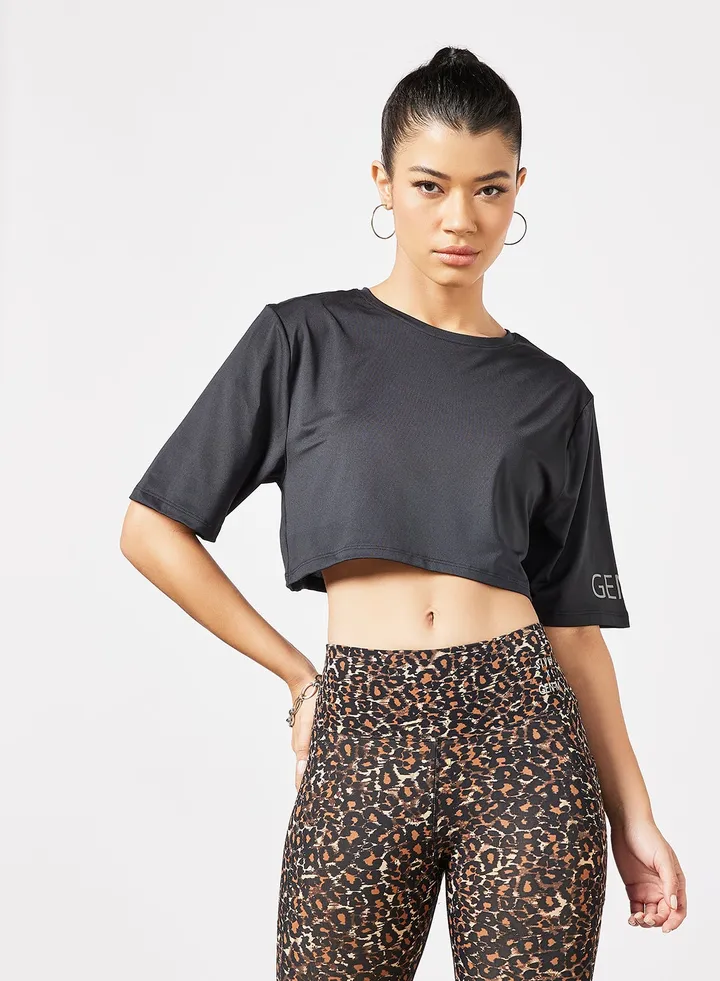 Logo Sports Cropped T-Shirt Black