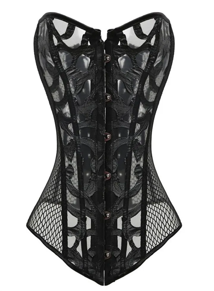 Fashion Printed Mesh Corset Black