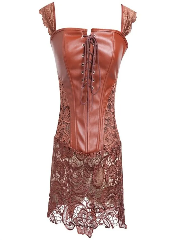 Fashion Lace Cut Out Corset Brown