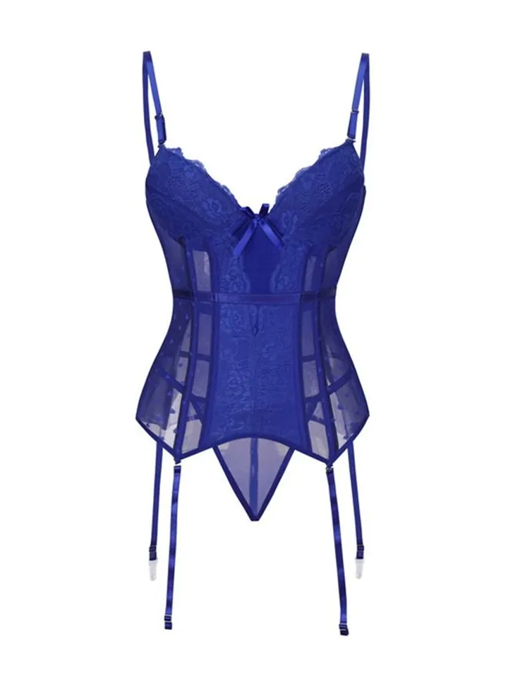 Fashion Waistband V-Neck Corset Blue
