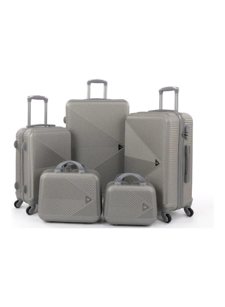 5-Piece Stripes Pattern Luggage Trolley Bag Set Silver