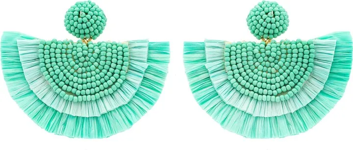 Raffia Beaded Crescent Drop Earrings