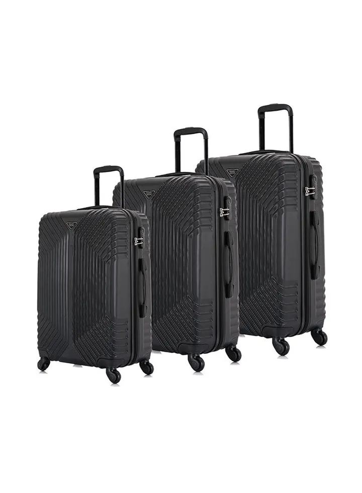 Hardside 3 Piece Luggage Trolley Set Black