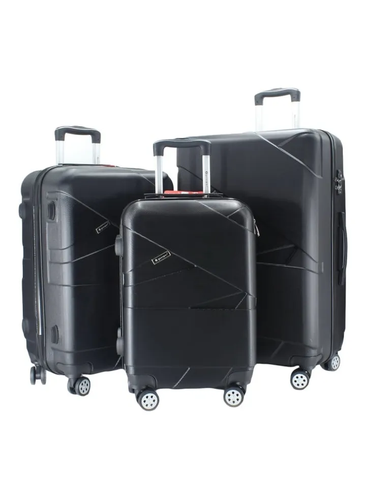 3-Piece Rolling Trolley Bag Set Black