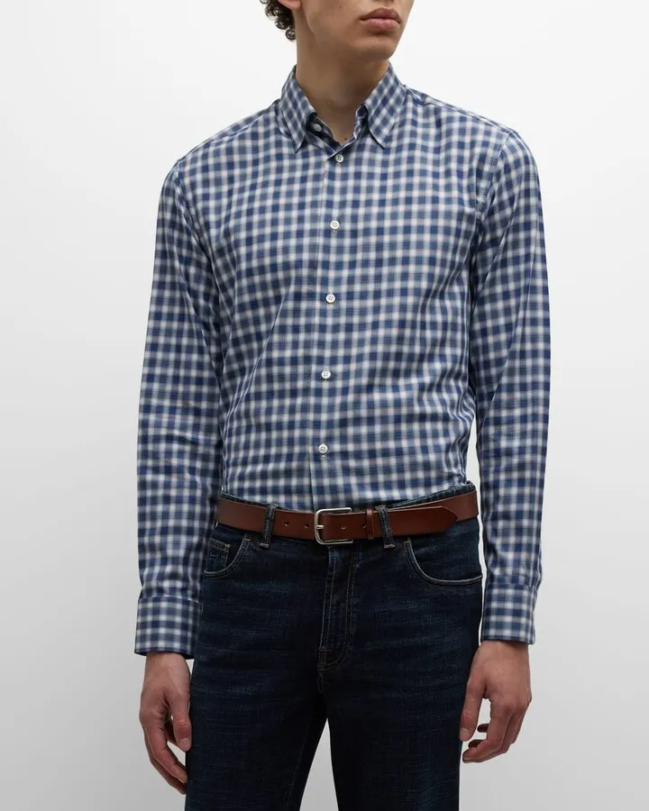 Men's Check-Print Cotton Sport Shirt