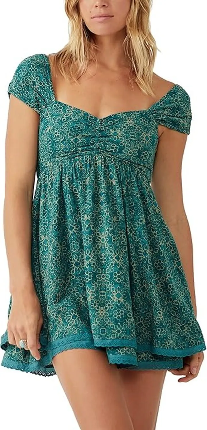 Free People Tabitha Mini Dress (Teal Combo) Women's Clothing