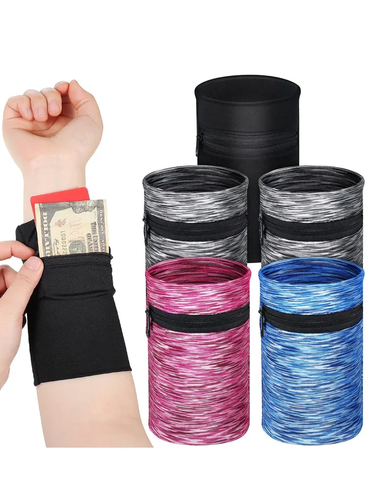 Wrist Wallet Running Wallet Wristband Wrist Wallets for Women Men Wrist Pouch Zipper Wrist Wallet for Running Walking Hiking Jogging Travel(5 Pieces )