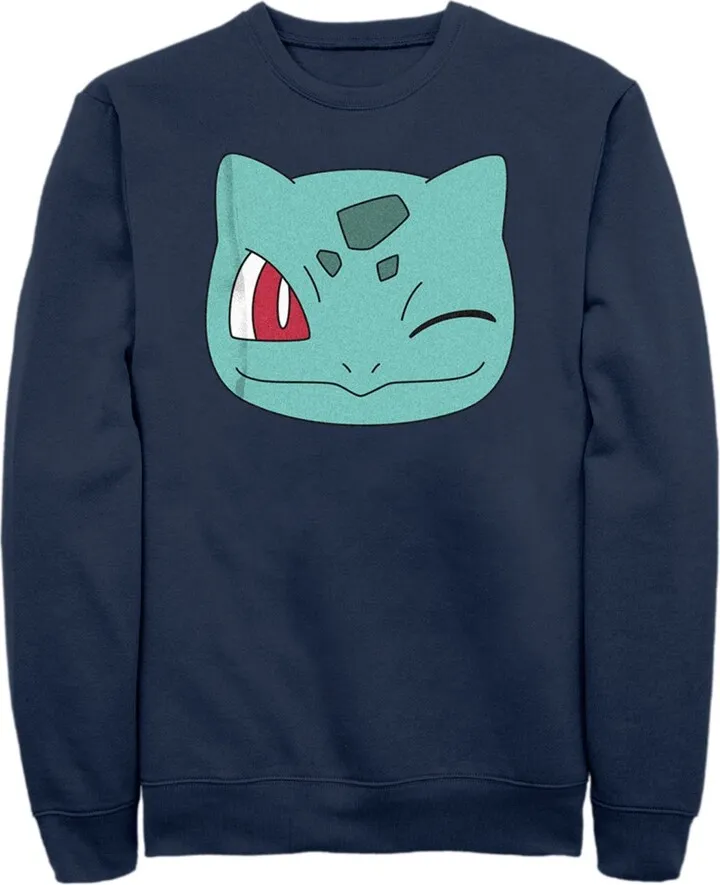 Men's Pokemon Bulbasaur Wink Face Sweatshirt - Navy Blue - 3X Large