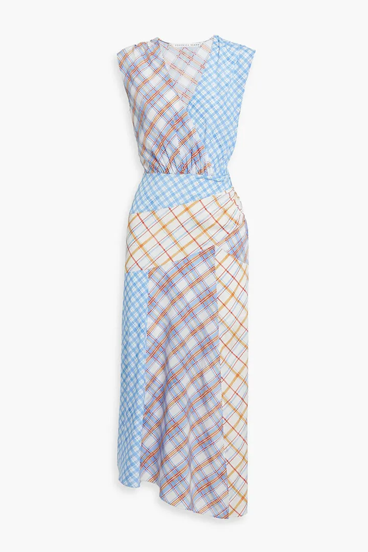 Wixson asymmetric checked silk-blend midi dress
