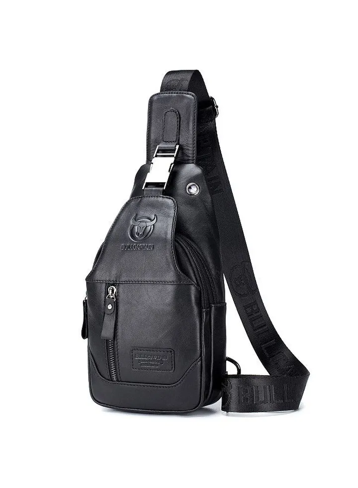 Men's Leather Sling Bag Waterproof Crossbody Pack Chest Shoulder Backpack for Hiking Cycling Mountaineering Travelling