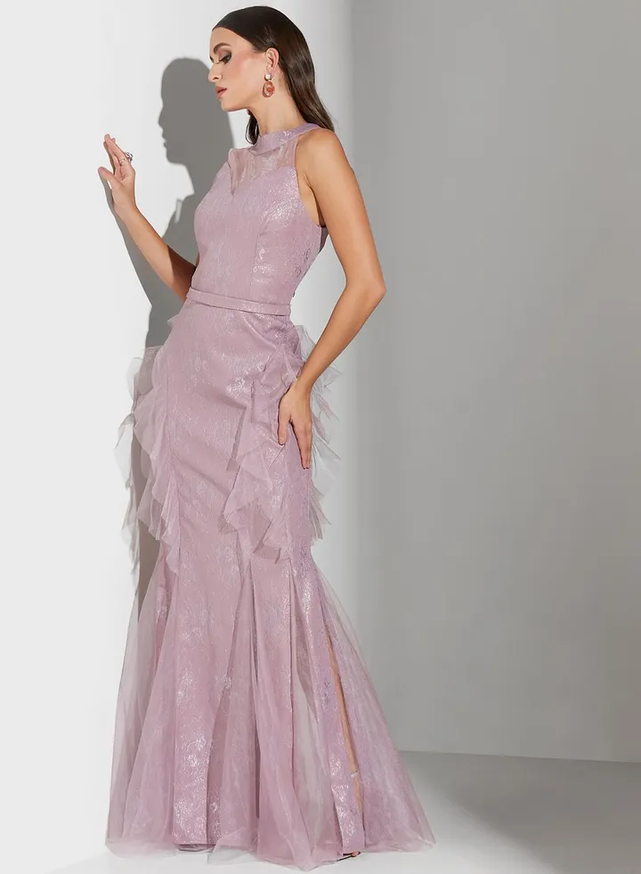 Renee Farah Lace Ruffled Dress
