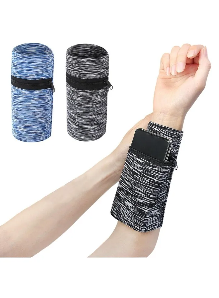 2 Pcs Sports Wrist Wallet Pocket Wristband Wrist Pouch Sleeve With Zipper Lightweight Phone Armband Strap Holding Cash Keys Id Card Cellphone For Running Hiking Jogging Travel Style B