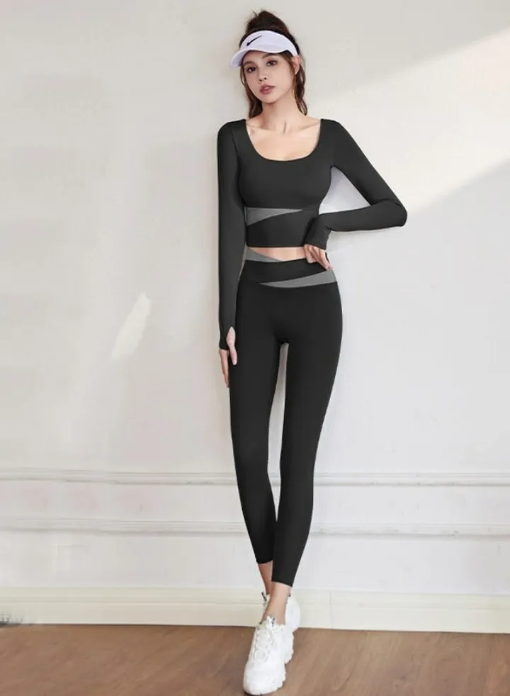 Ladies color matching long-sleeved yoga suit tight-fitting exercise quick-drying exercise sportswear gym fitness clothing