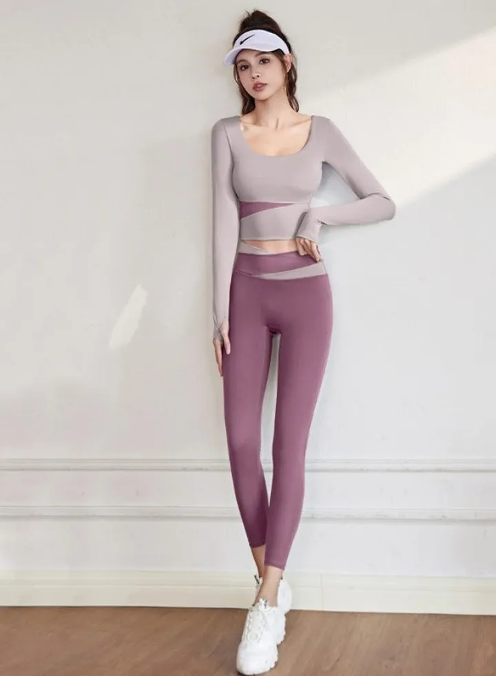 Ladies color matching long-sleeved yoga suit tight-fitting exercise quick-drying exercise sportswear gym fitness clothing