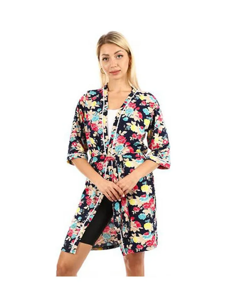 Women Flory Robe With Belt Multicolour
