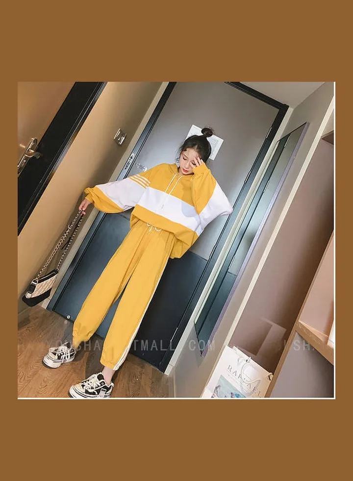 Autumn Outfit Two Piece Sportswear Suit Yellow