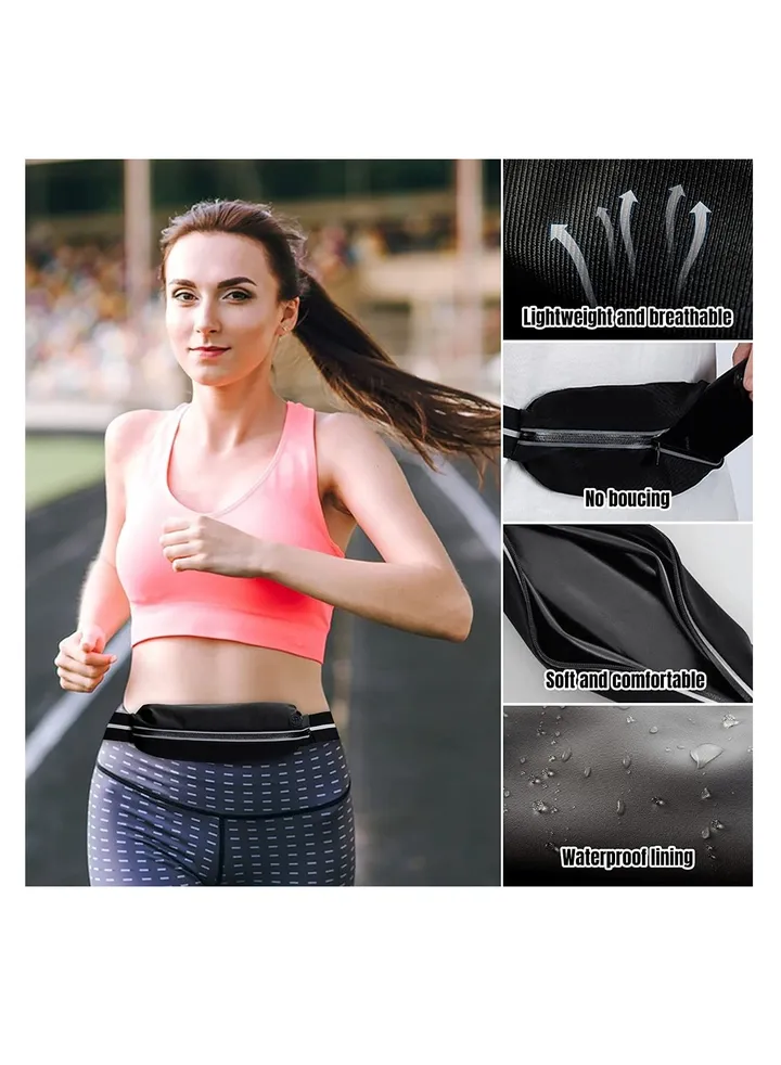 Running Waist Packs, Slim f anny Pack, Reflective Ultra Light Jogging Pouch with Headphone Port, Waterproof Phone Holder for Running Hiking Gym for Women and Men, Adjustable Running Waist Belt