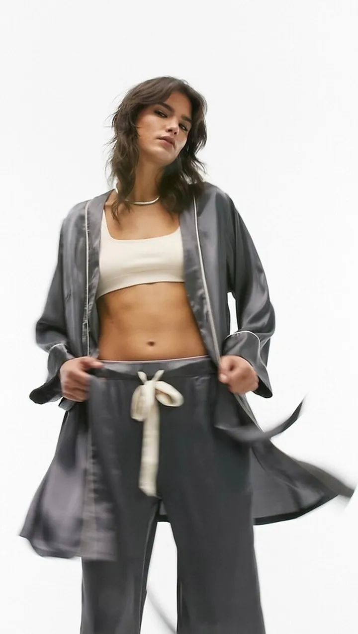 Topshop satin robe in slate gray