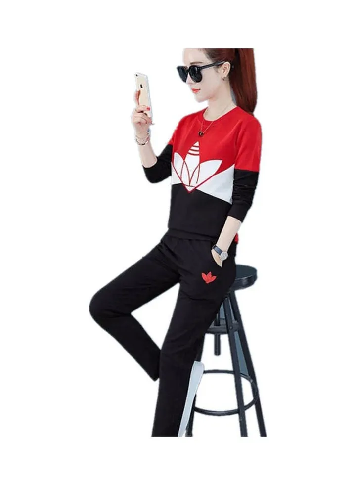 Printed Long Sleeves Trousers And Sweater Set Red/White/Black