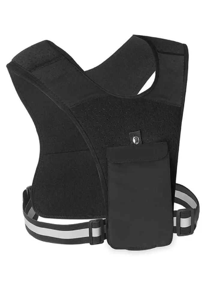 Running Vest Phone Holder, Adjustable Waistband Reflective Training Workout Gear with Pocket, Hands Free Breathable Sports for Holder Cycling Walking