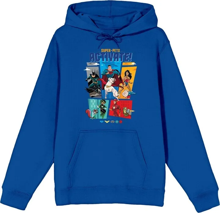 DC Legion of Super Pets Heroes Group Men’s Royal Blue Hoodie-Small