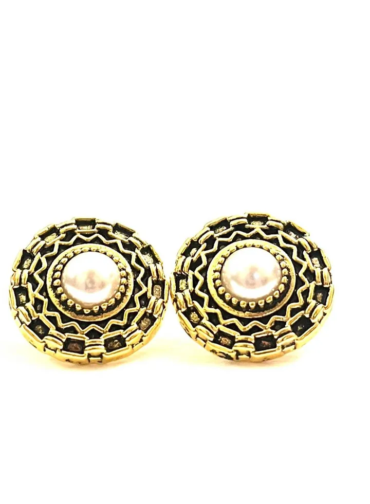 Gold pearl sheild earrings