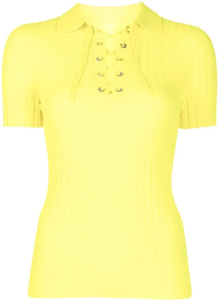 Lace-Detail Ribbed Polo Shirt